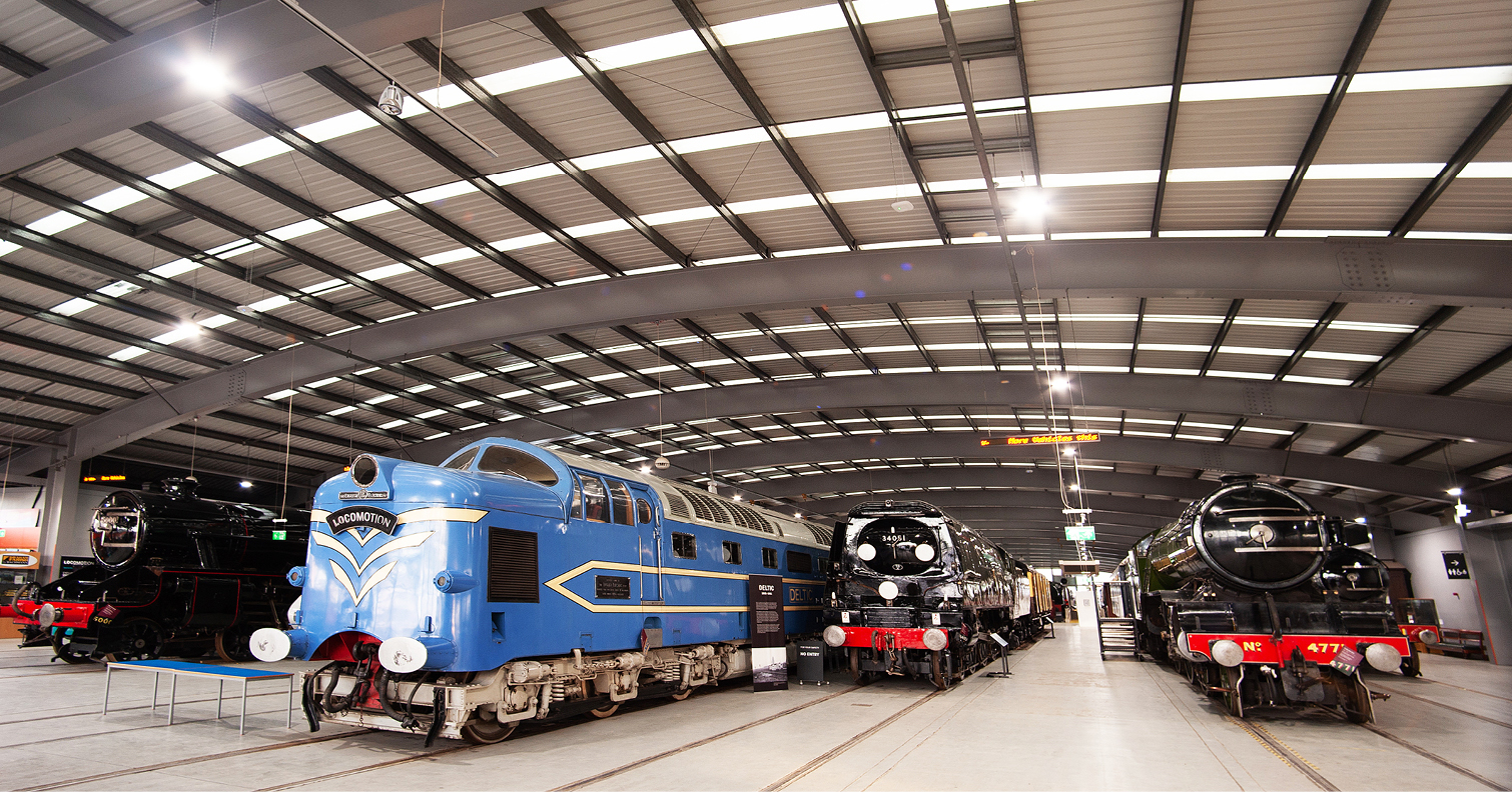 view of the main collections hall at Locomotion, Shildon